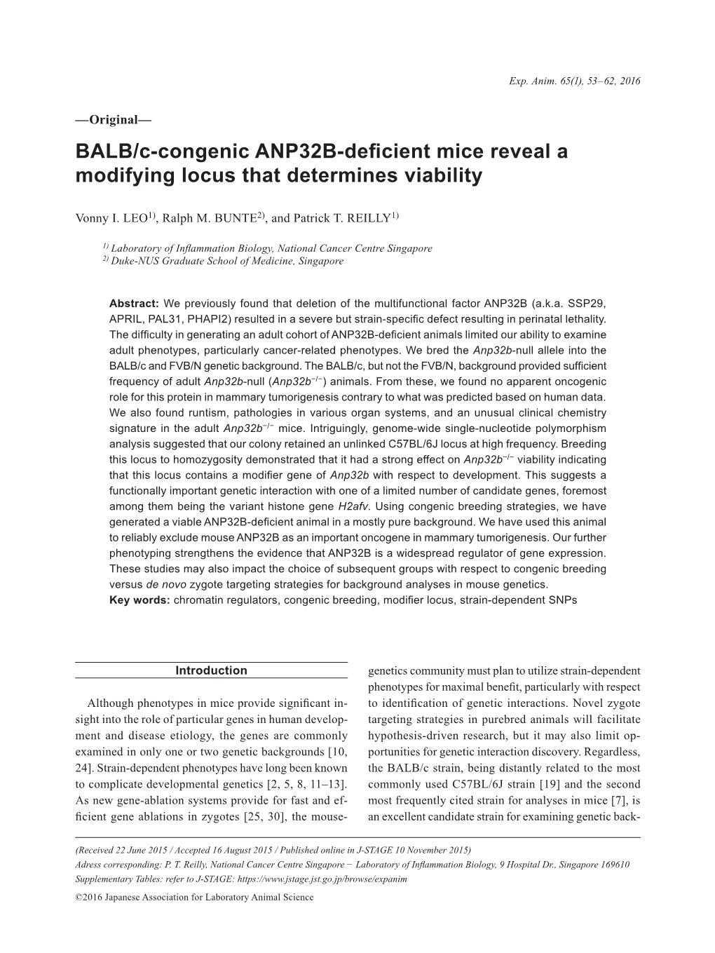 BALB/C-Congenic ANP32B-Deficient Mice Reveal a Modifying Locus That Determines Viability