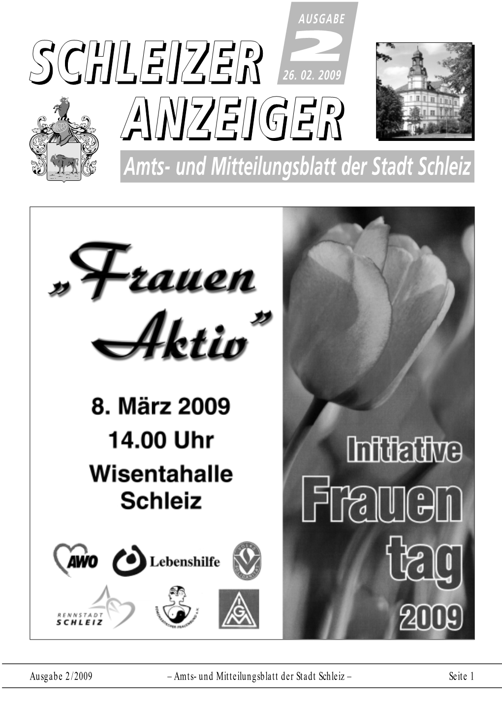 Ausgabe 2/2009 – Amts- Und Mitteilungsblatt Der Stadt Schleiz – Seite 1 Nichtamtl