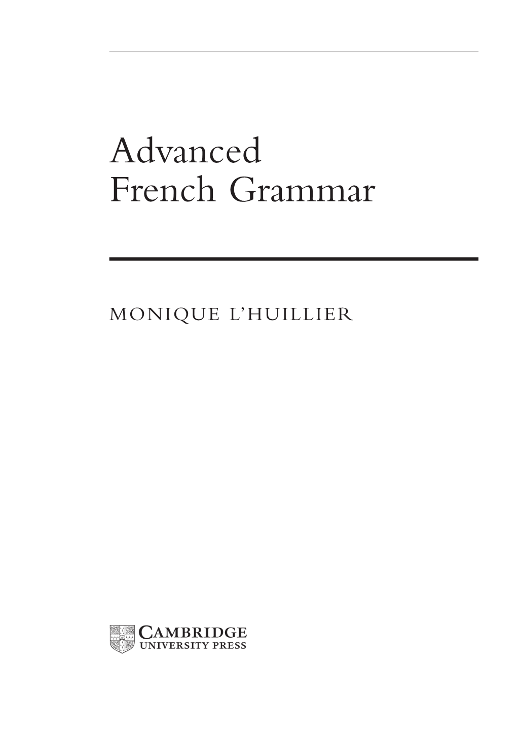 Advanced French Grammar