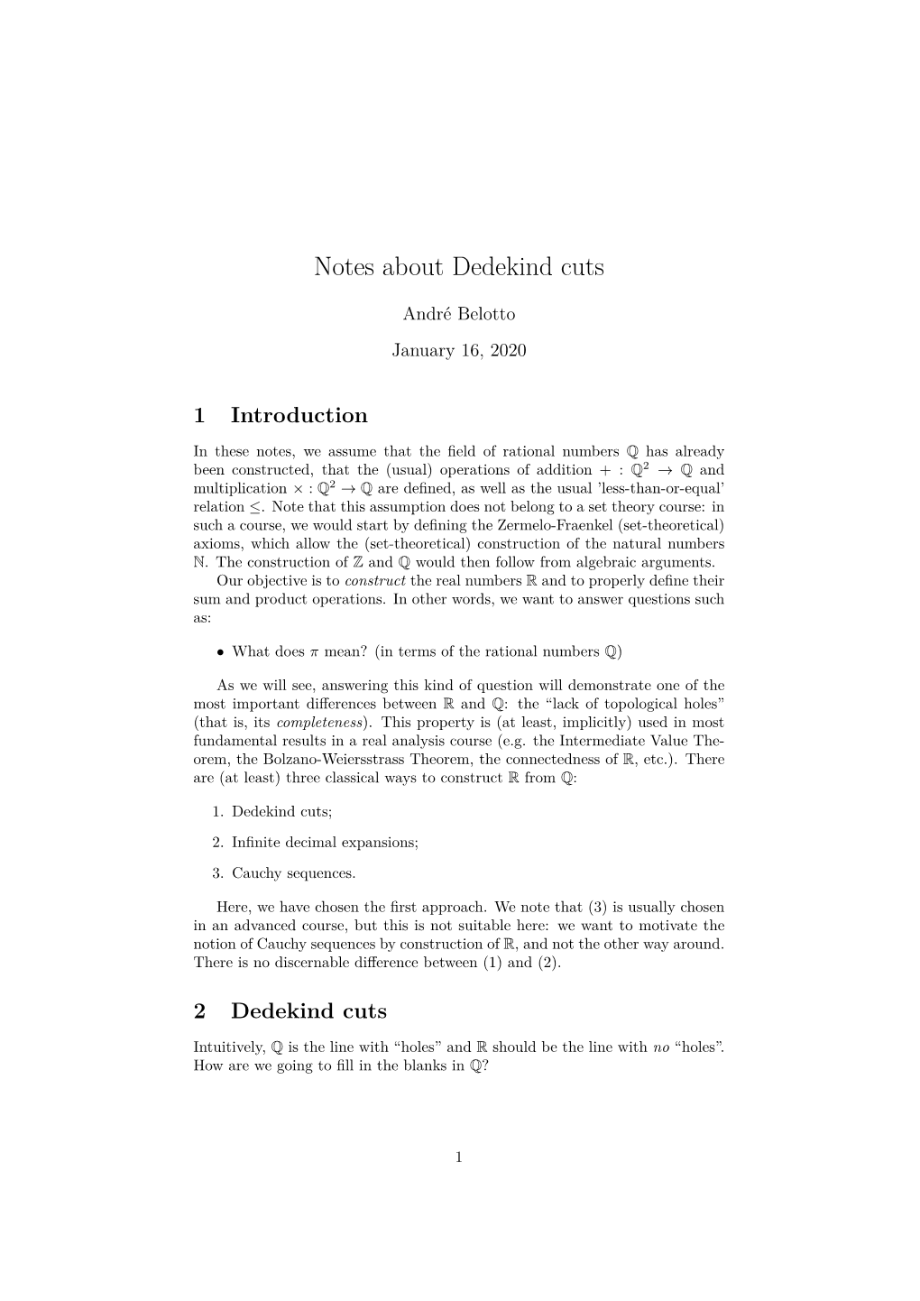 Notes About Dedekind Cuts