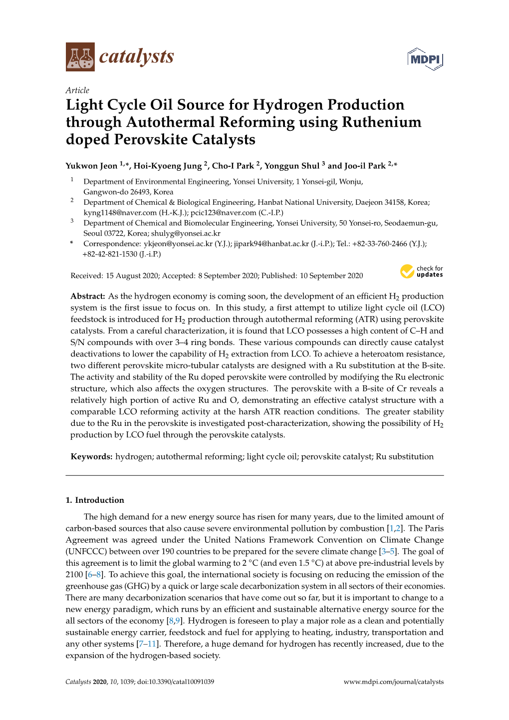 Light Cycle Oil Source for Hydrogen Production Through Autothermal Reforming Using Ruthenium Doped Perovskite Catalysts