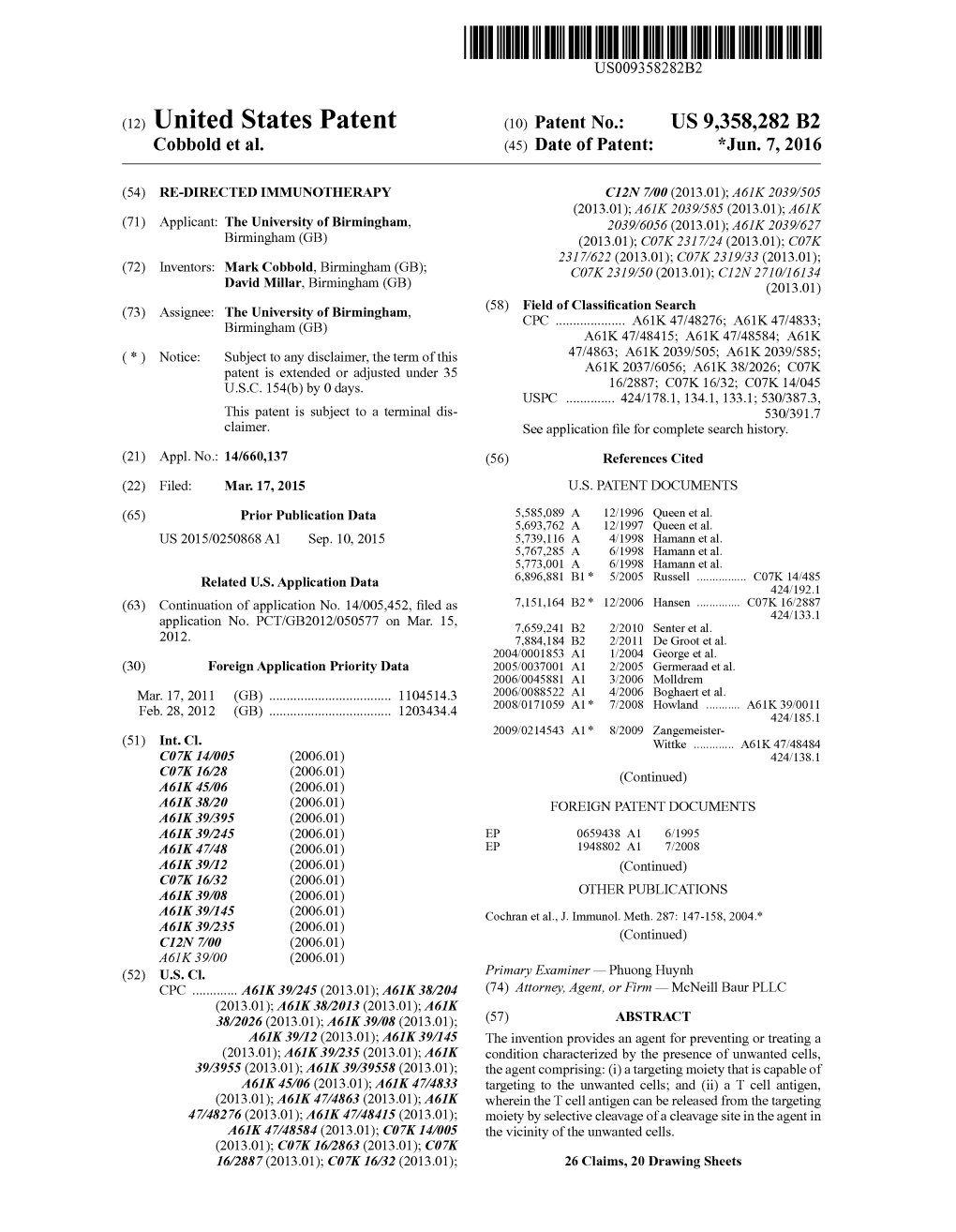 (12) United States Patent (10) Patent No.: US 9,358,282 B2 Cobbold Et Al