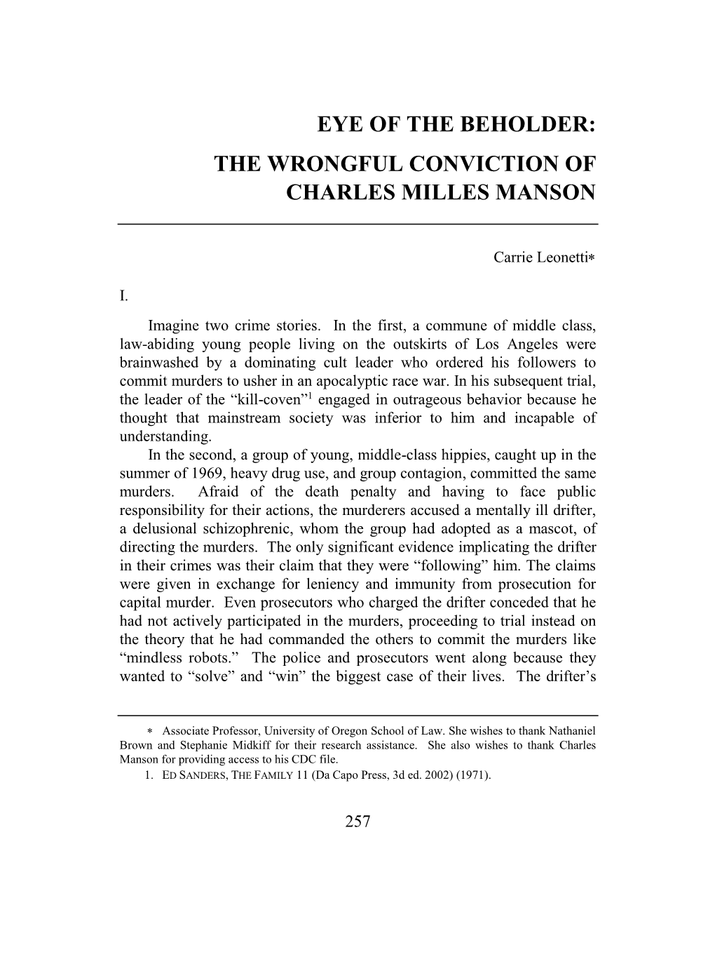 The Wrongful Conviction of Charles Milles Manson