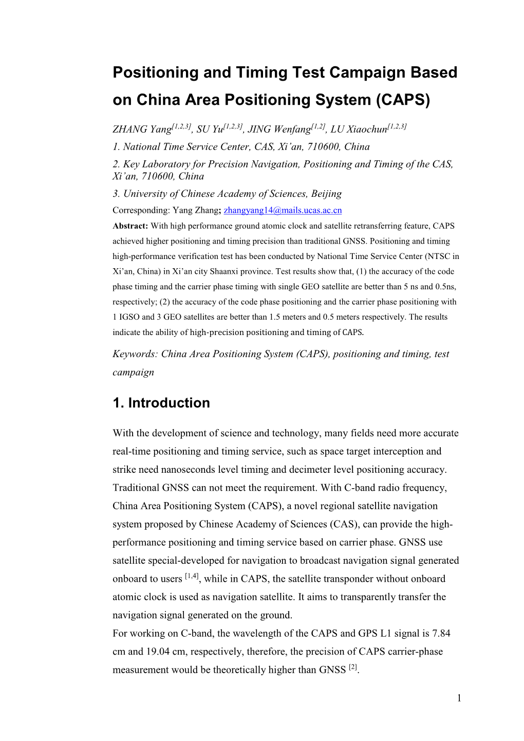 Positioning and Timing Test Campaign Based on Chinese Area