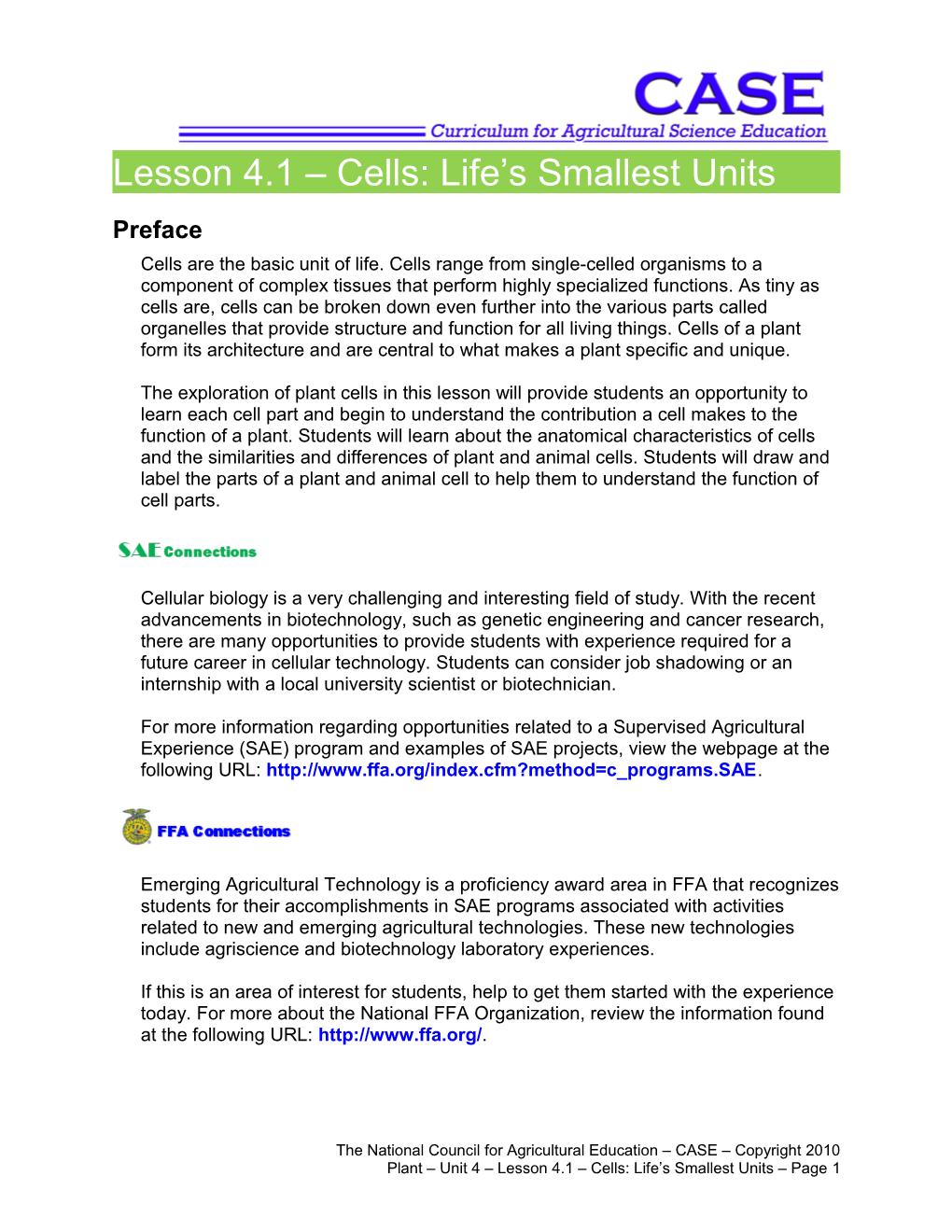 Lesson 4.1 Cells - Life's Smallest Units