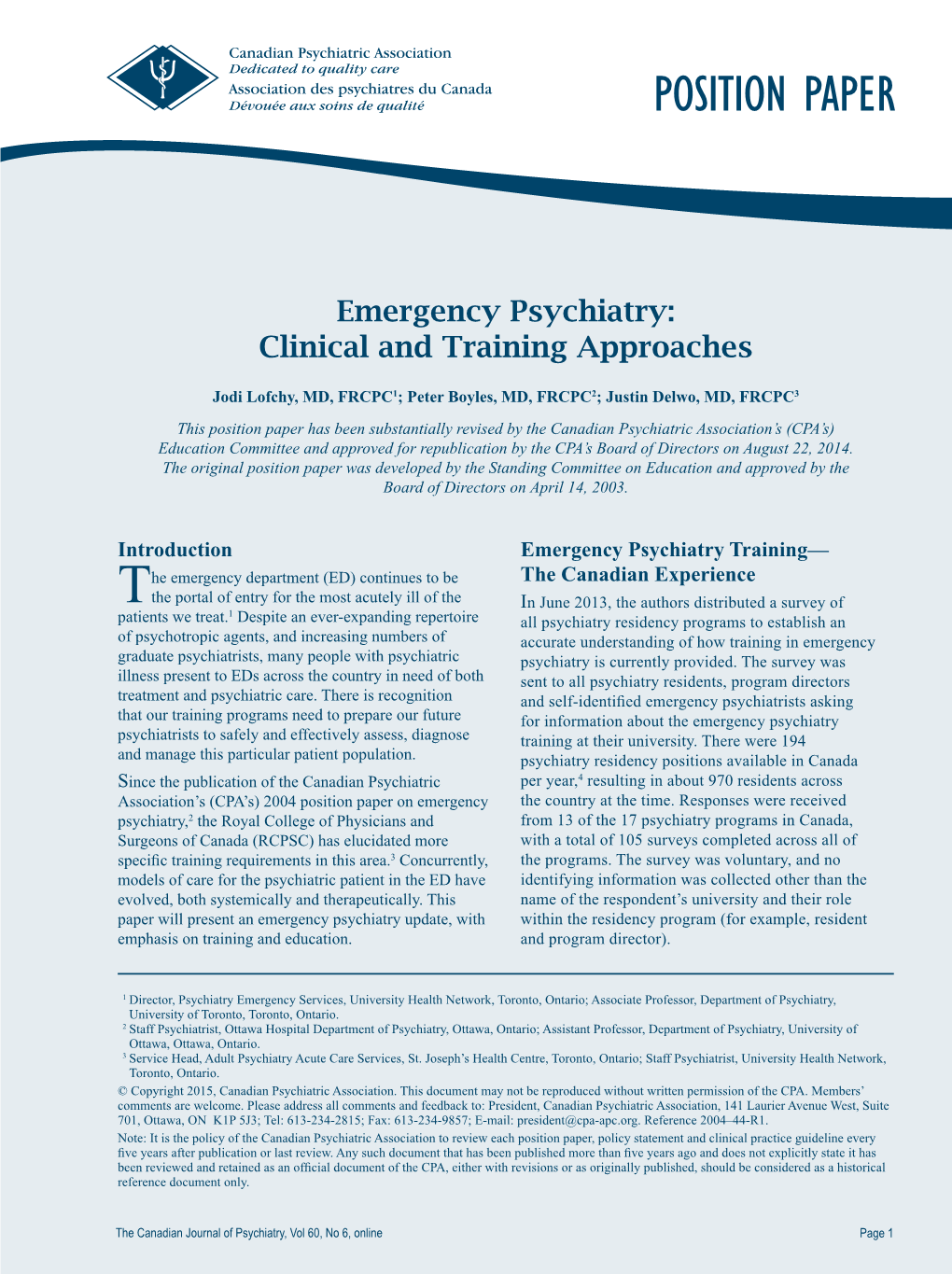 Emergency Psychiatry: Clinical and Training Approaches