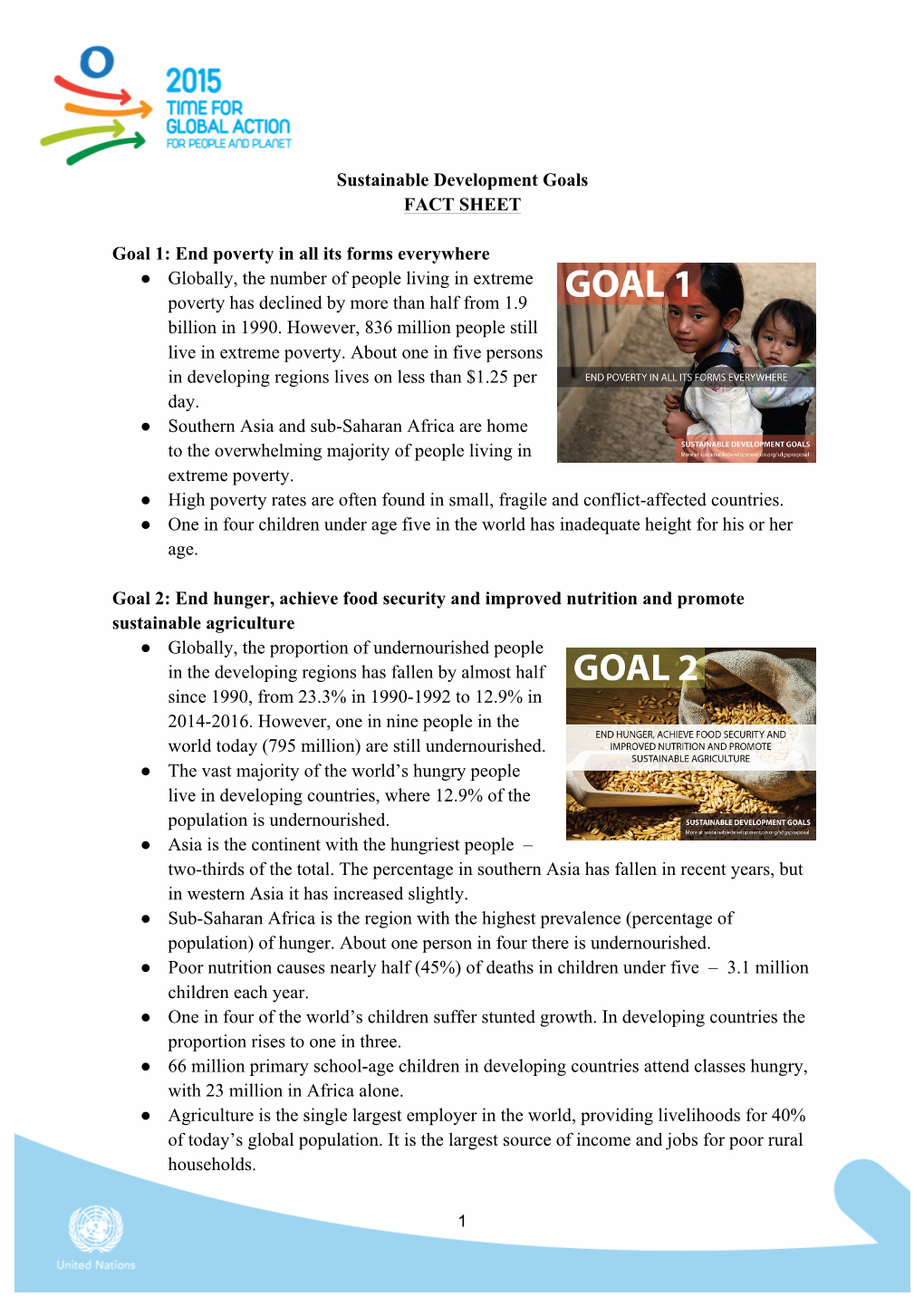 Sustainable Development Goals FACT SHEET Goal 1: End Poverty