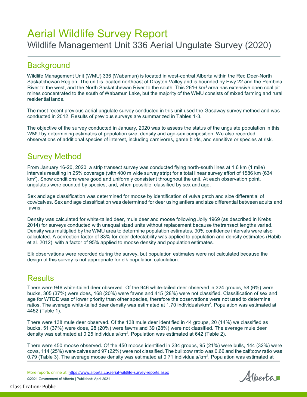 Wildlife Management Unit 336 Aerial Ungulate Survey 2020