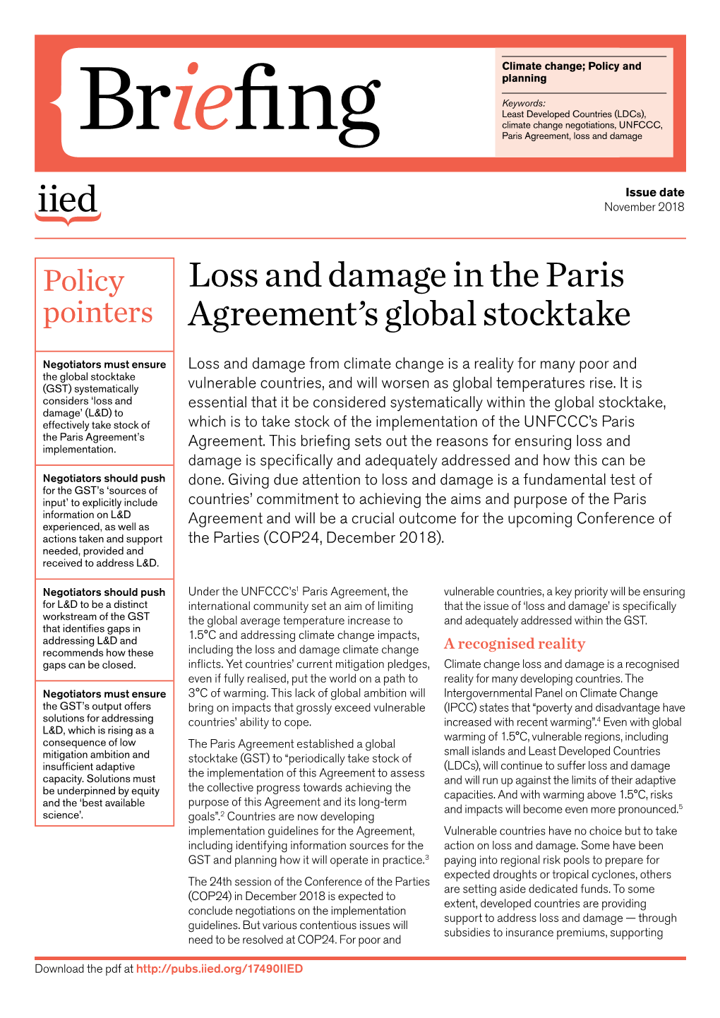 Loss and Damage in the Paris Agreement's Global Stocktake