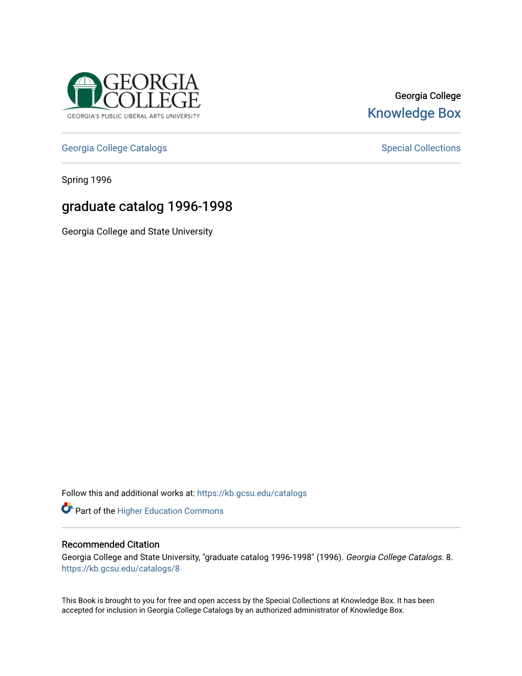 Graduate Catalog 1996-1998