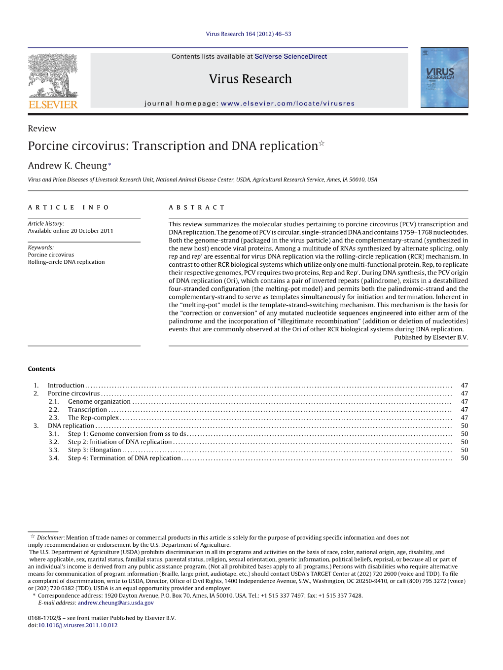 Porcine Circovirus: Transcription and DNA Replication