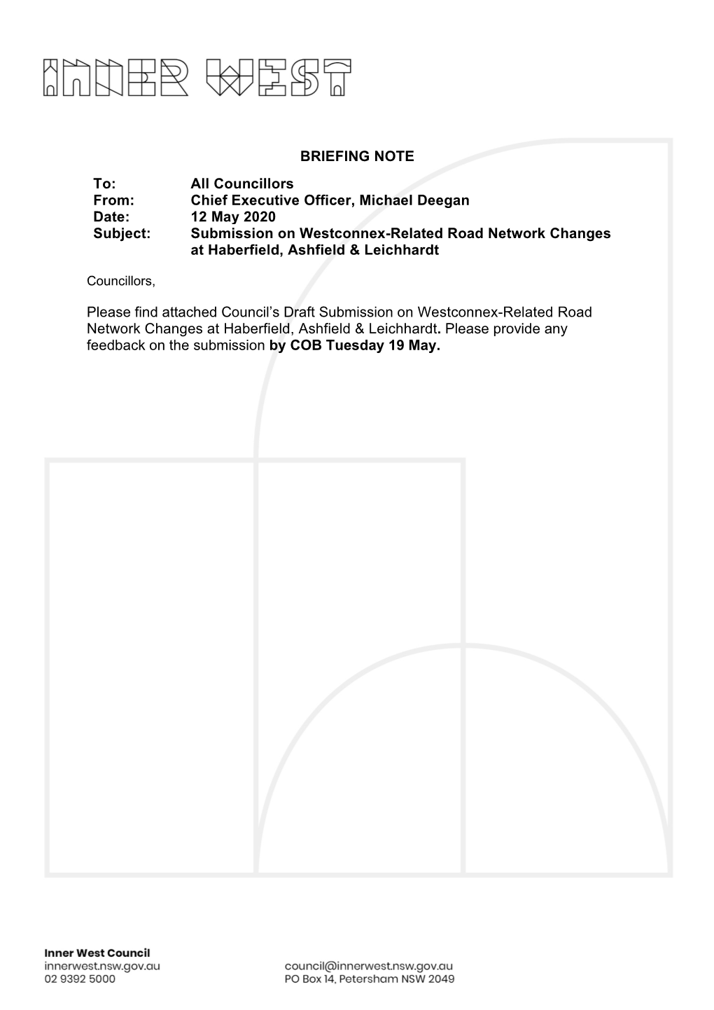 12 May 2020 Subject: Submission on Westconnex-Related Road Network Changes at Haberfield, Ashfield & Leichhardt