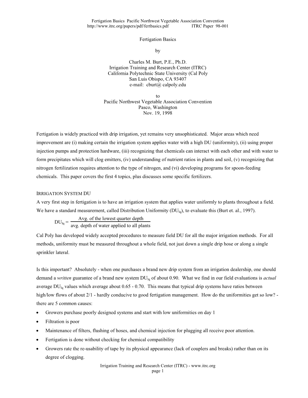 Fertigation Basics by Charles M. Burt, PE, Ph.D