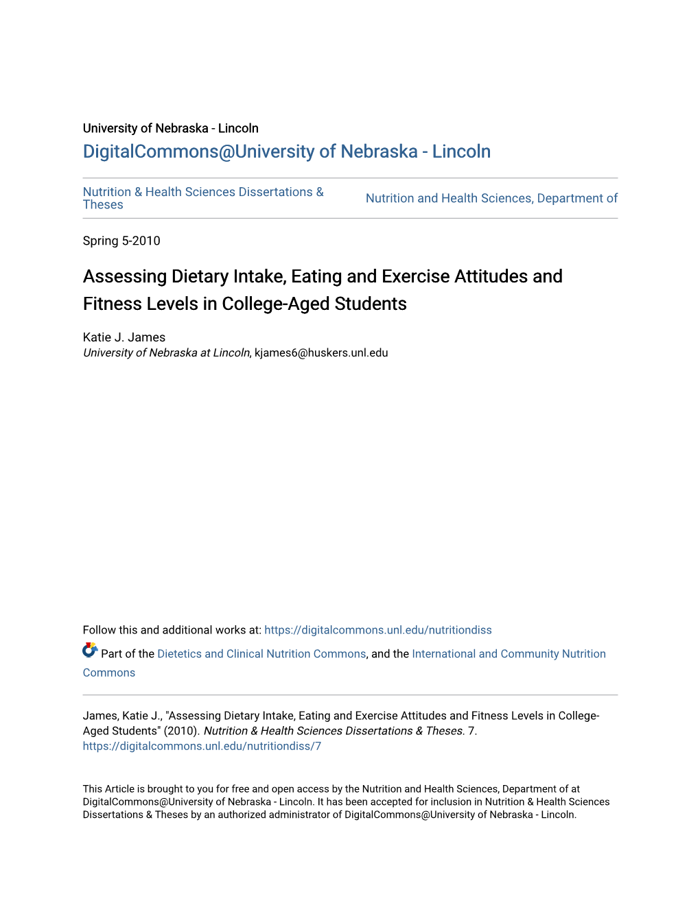 Assessing Dietary Intake, Eating and Exercise Attitudes and Fitness Levels in College-Aged Students