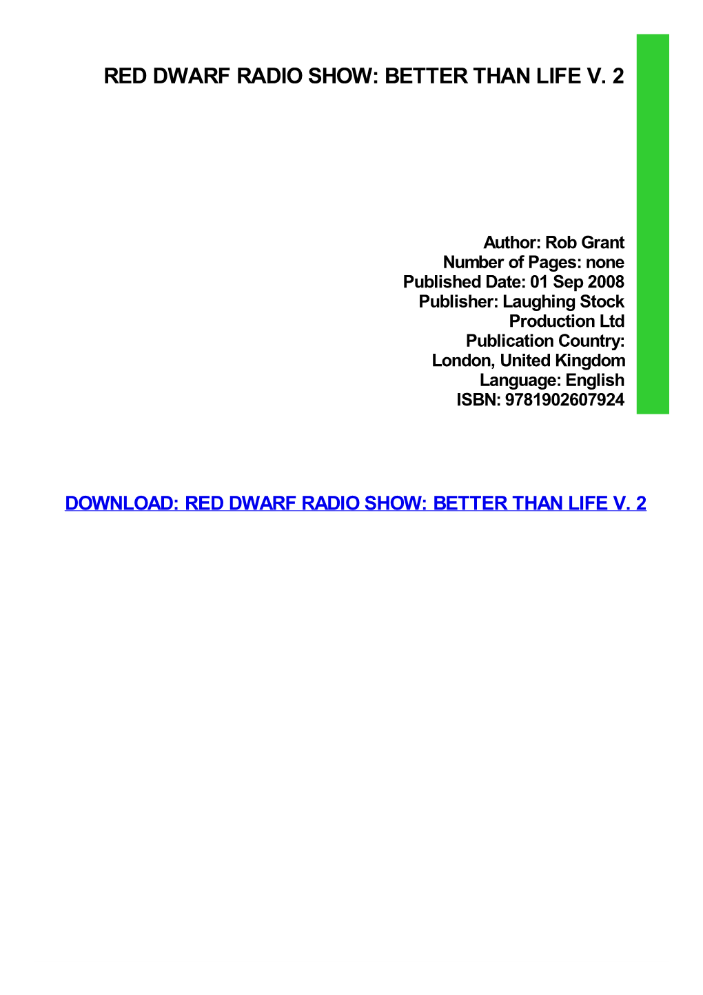 {Download PDF} Red Dwarf Radio Show: Better Than Life V. 2