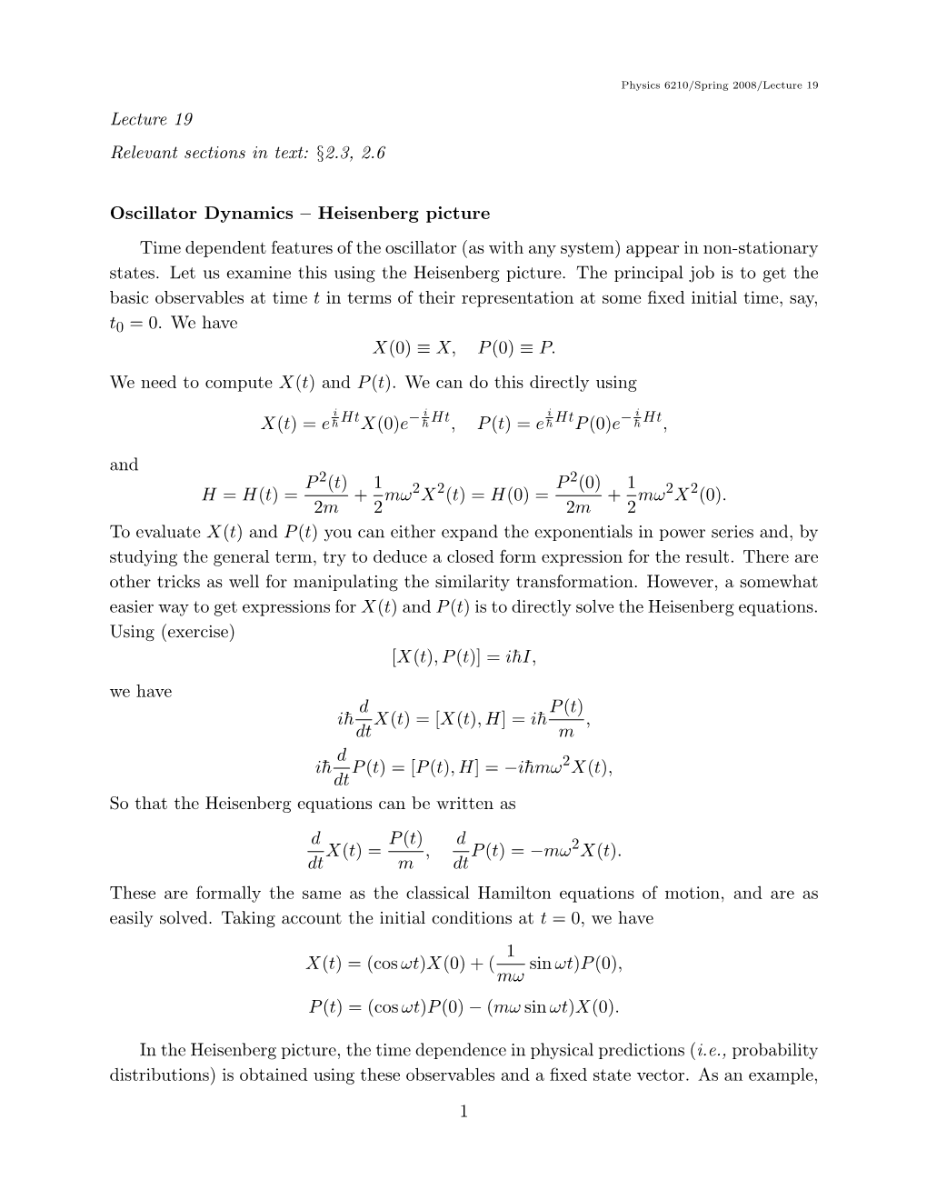 Lecture 19 Relevant Sections in Text: §2.3, 2.6 Oscillator Dynamics