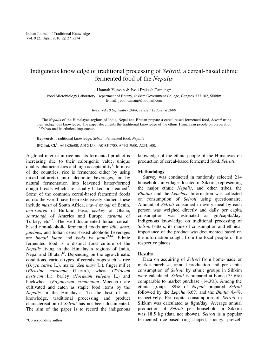 Indigenous Knowledge of Traditional Processing of Selroti, a Cereal