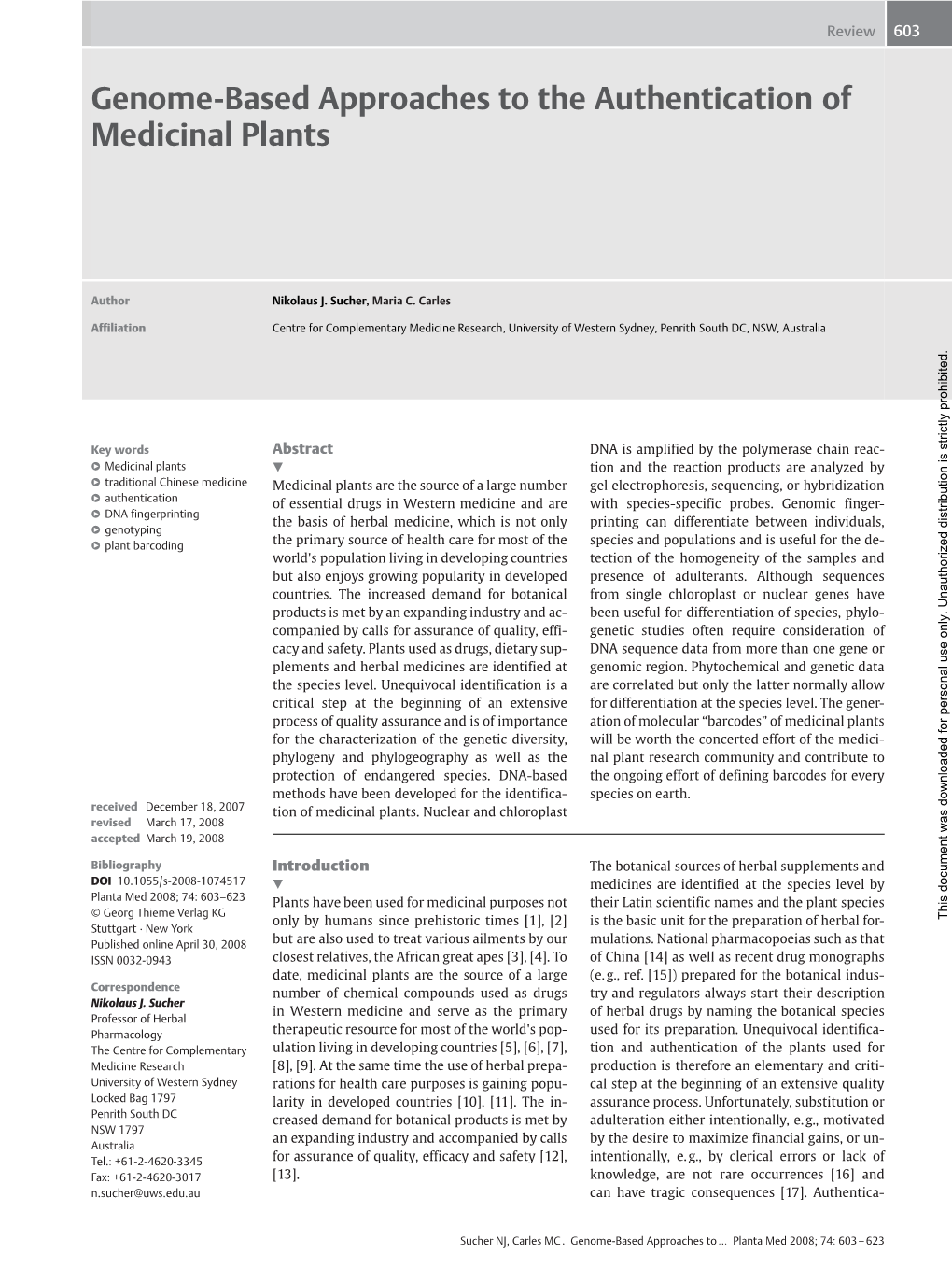 Genome-Based Approaches to the Authentication of Medicinal Plants