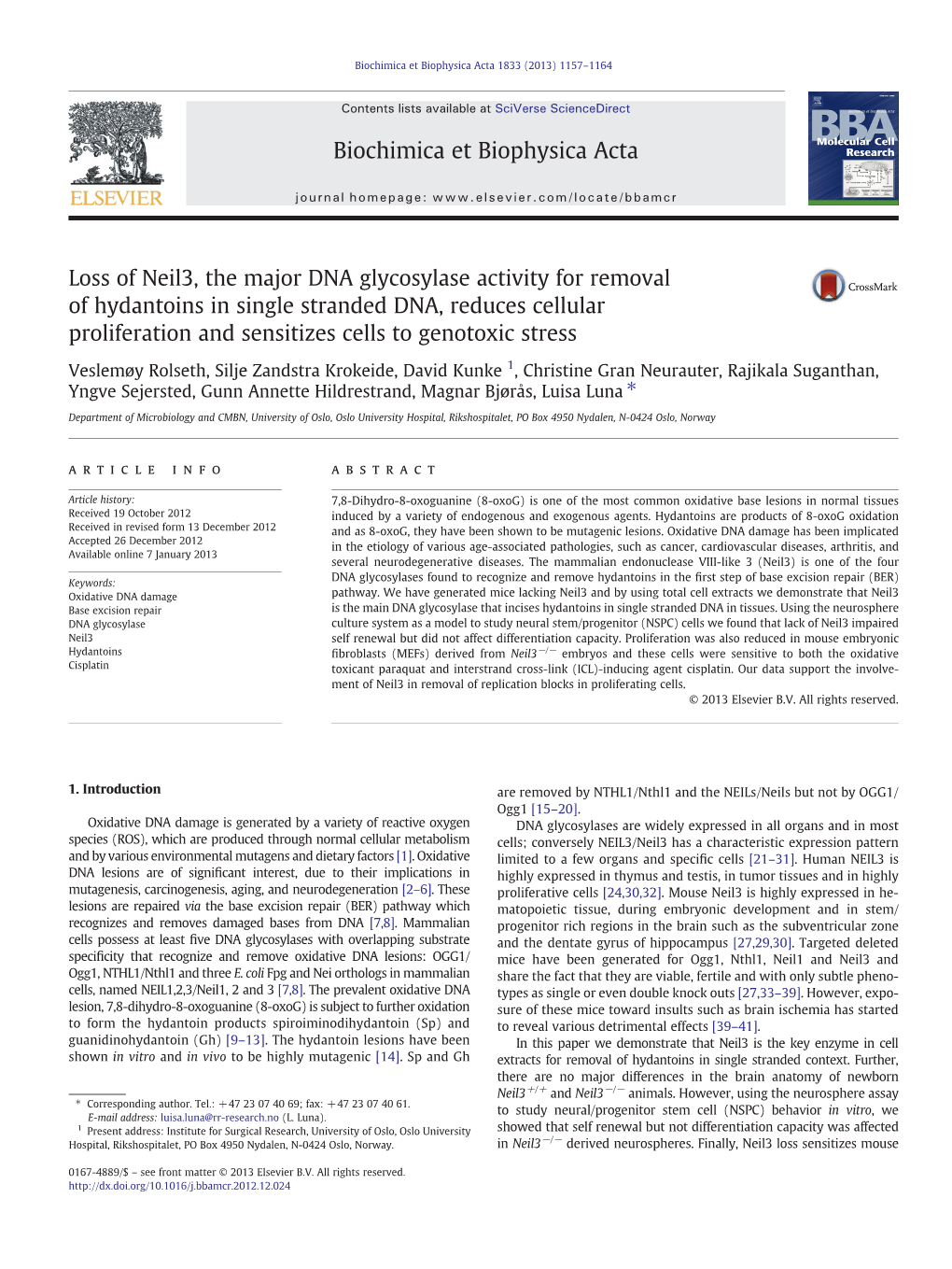 Biochimica Et Biophysica Acta 1833 (2013) 1157–1164