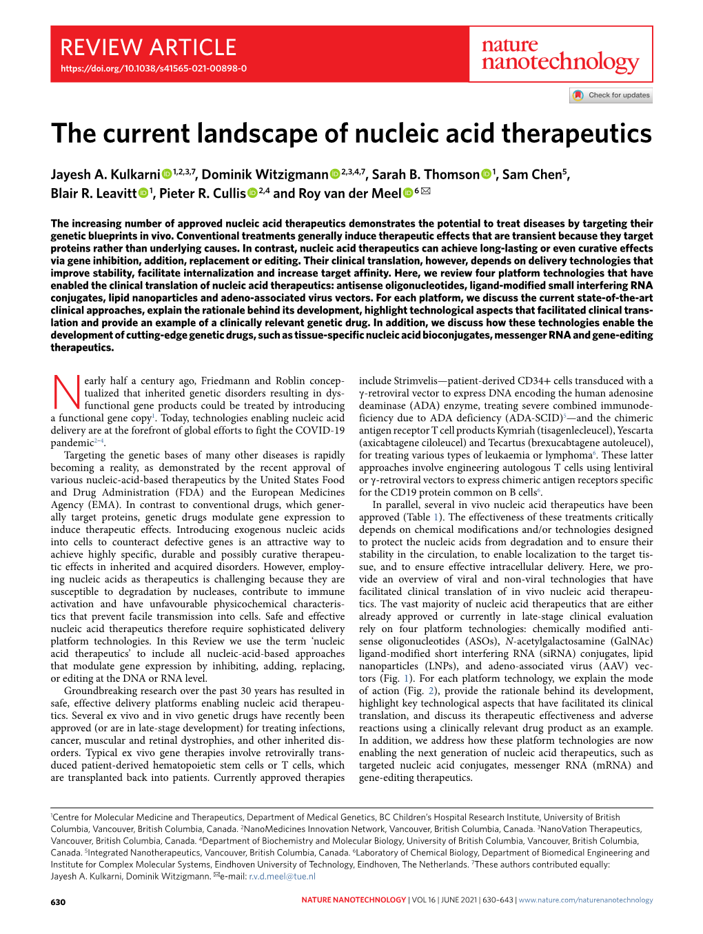 The Current Landscape of Nucleic Acid Therapeutics