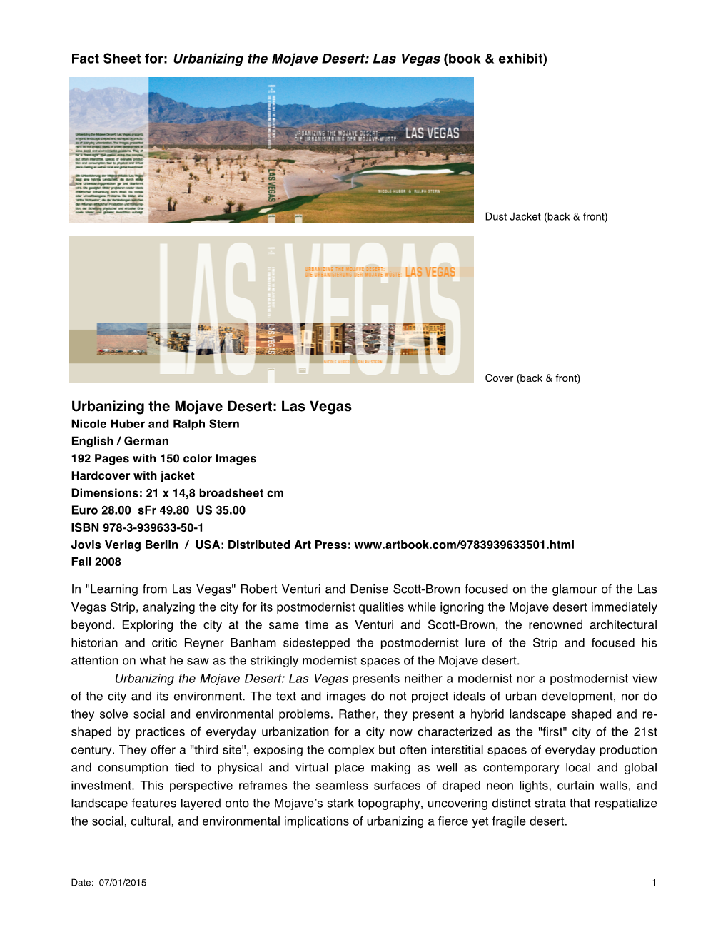 Fact Sheet For: Urbanizing the Mojave Desert: Las Vegas (Book & Exhibit)