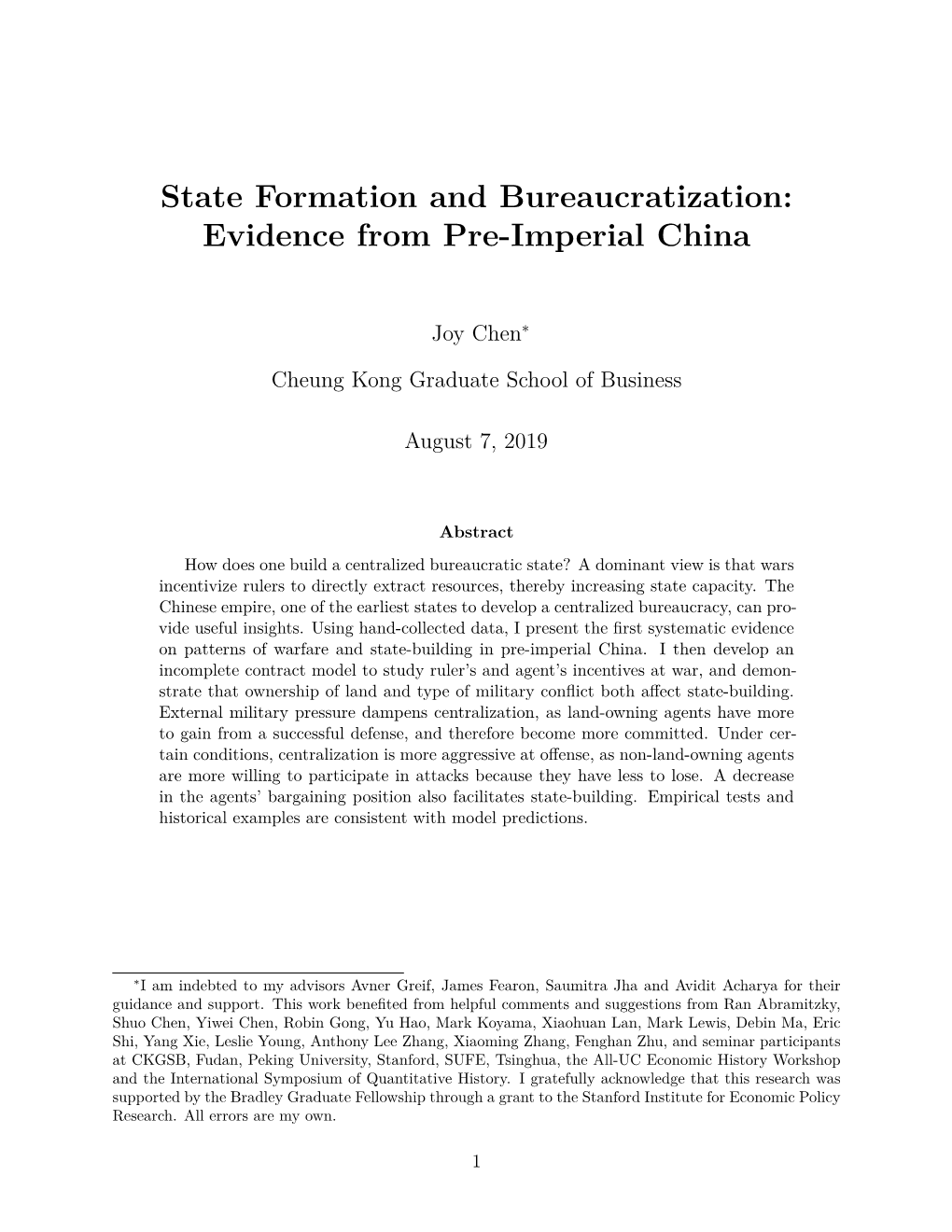 State Formation and Bureaucratization: Evidence from Pre-Imperial China