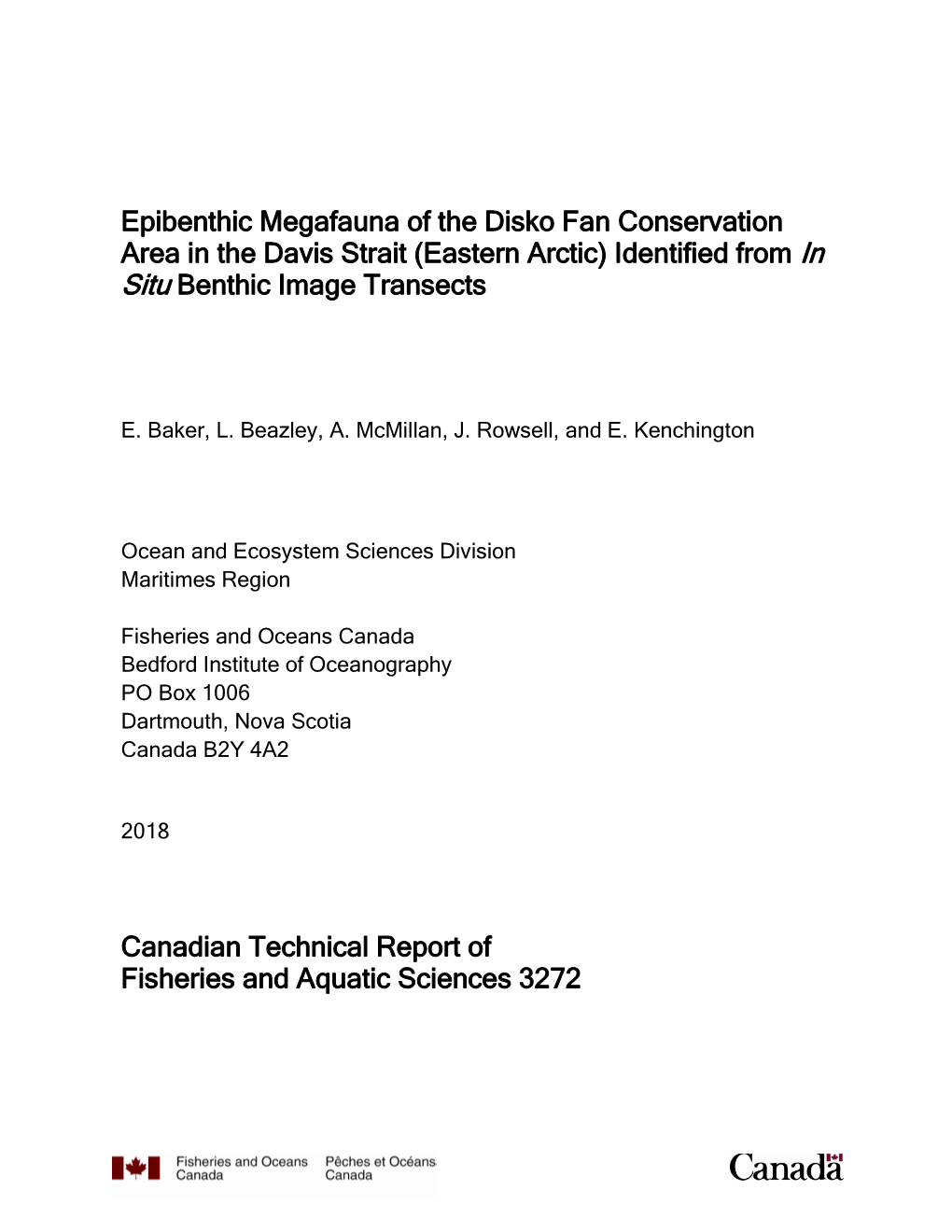 Epibenthic Megafauna of the Disko Fan Conservation Area in the Davis Strait (Eastern Arctic) Identified from in Situ Benthic Image Transects