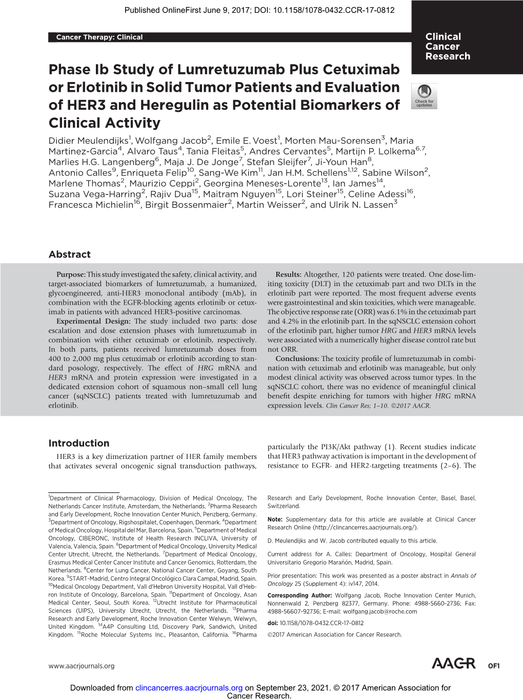 Phase Ib Study of Lumretuzumab Plus Cetuximab Or Erlotinib in Solid