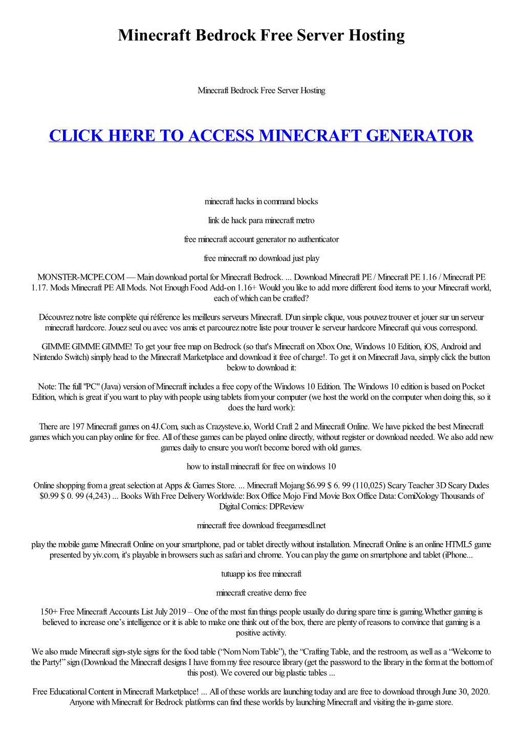 Minecraft Bedrock Free Server Hosting