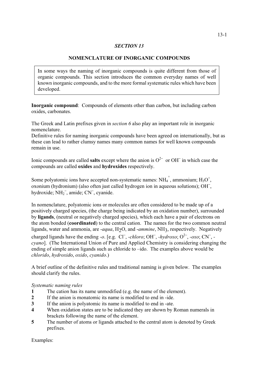 13-1 Section 13 Nomenclature of Inorganic Compounds