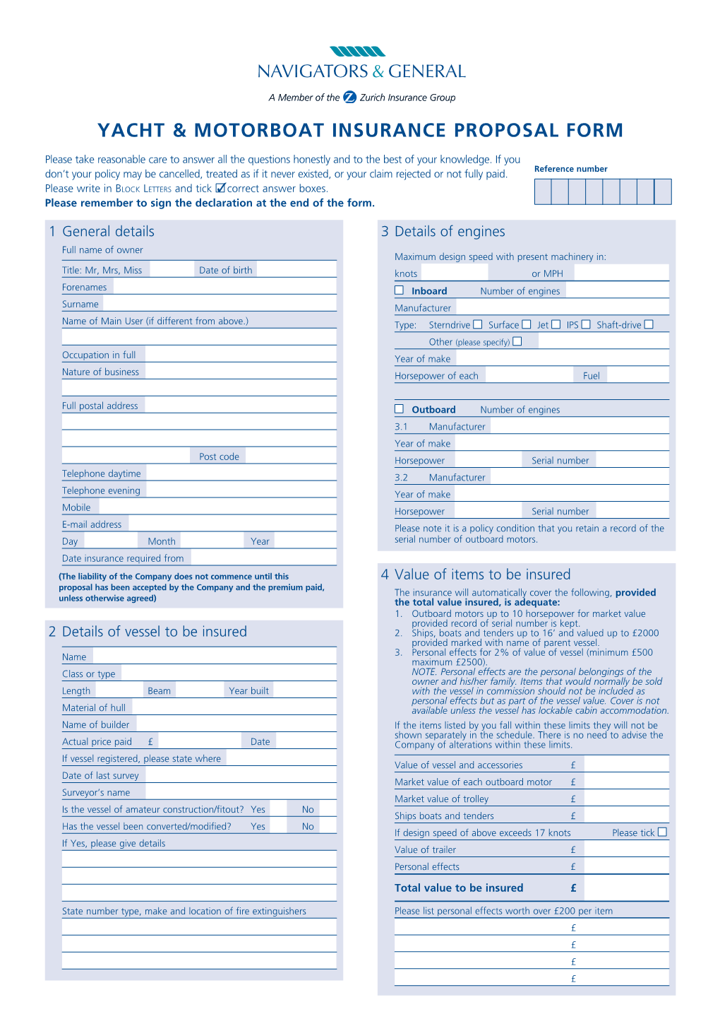 YACHT & Motorboat Insurance Proposal Form