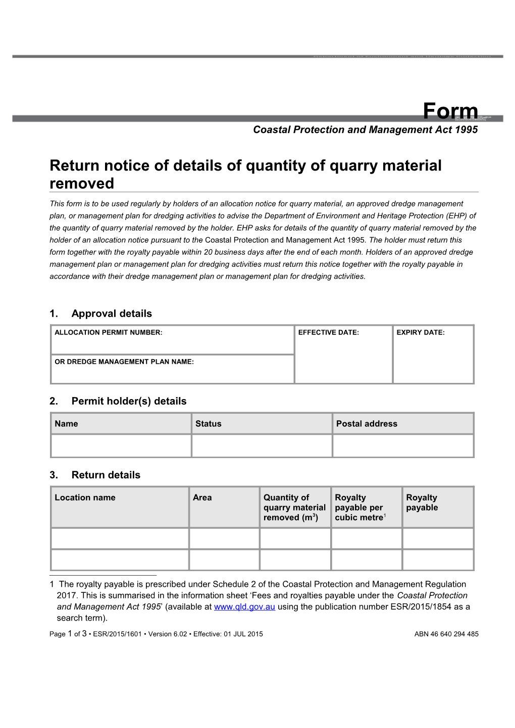 Return Notice of Details of Quantity of Quarry Material Removed