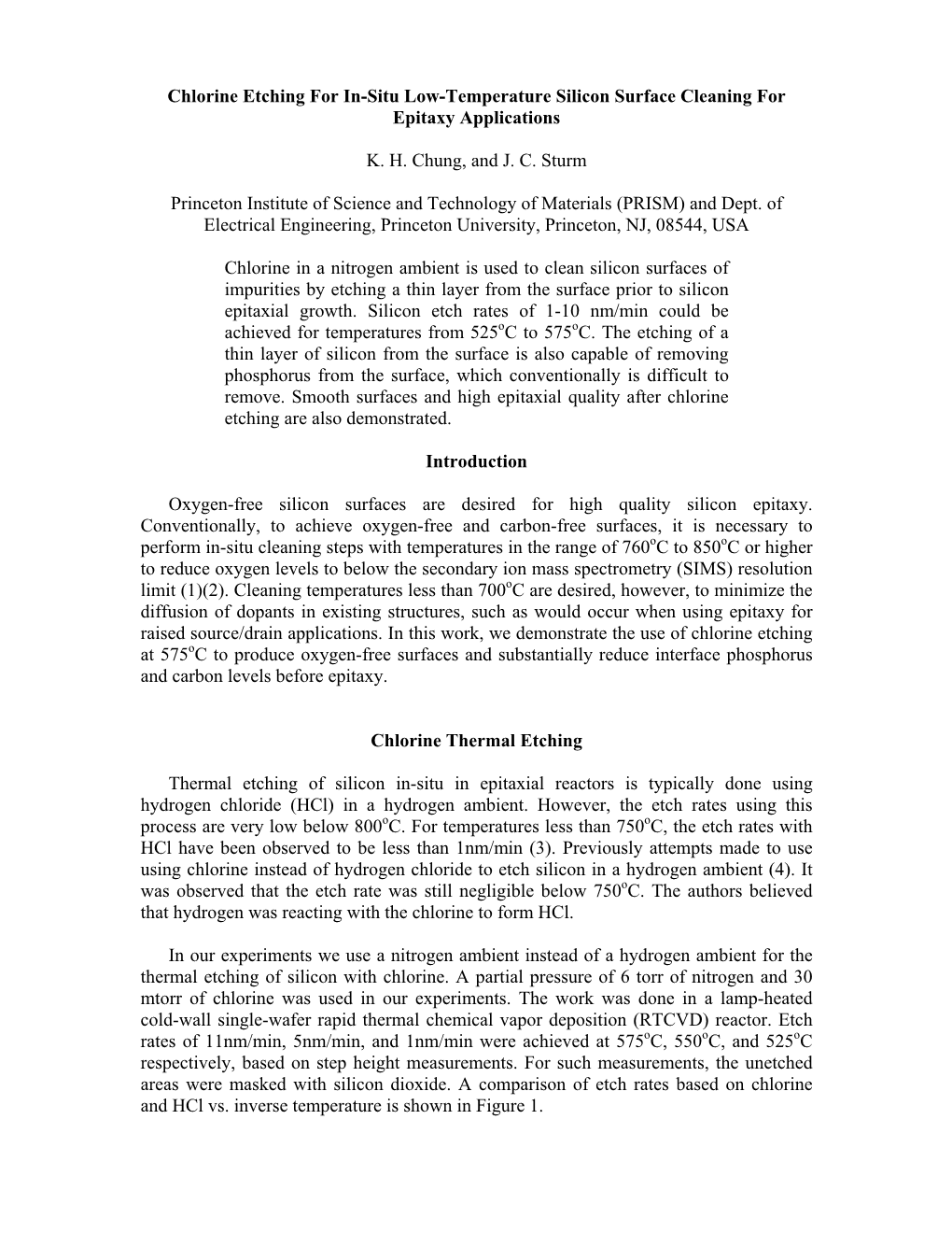 Chlorine for In-Situ Low-Temperature Silicon Surface Cleaning for Epitaxy