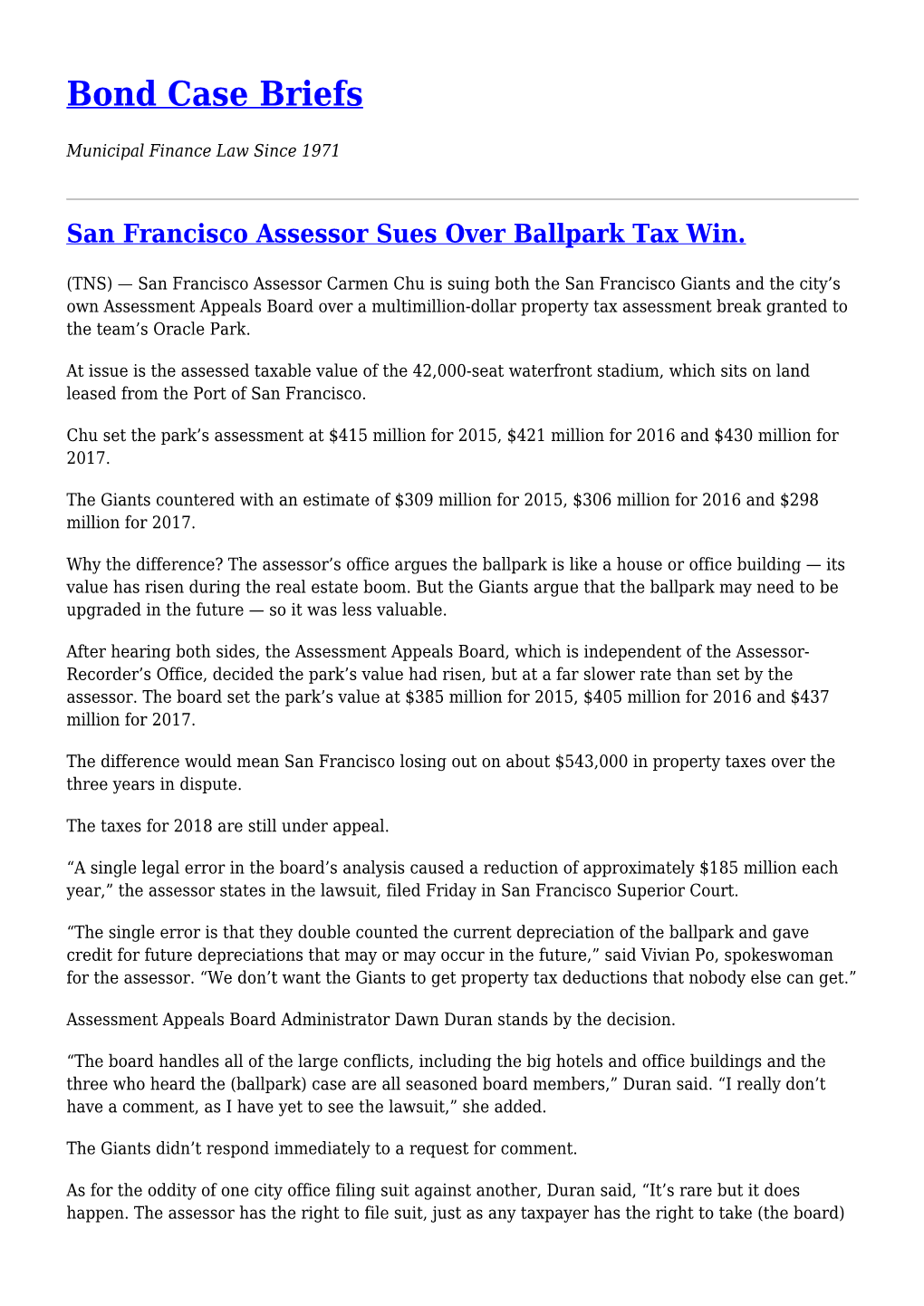 San Francisco Assessor Sues Over Ballpark Tax Win