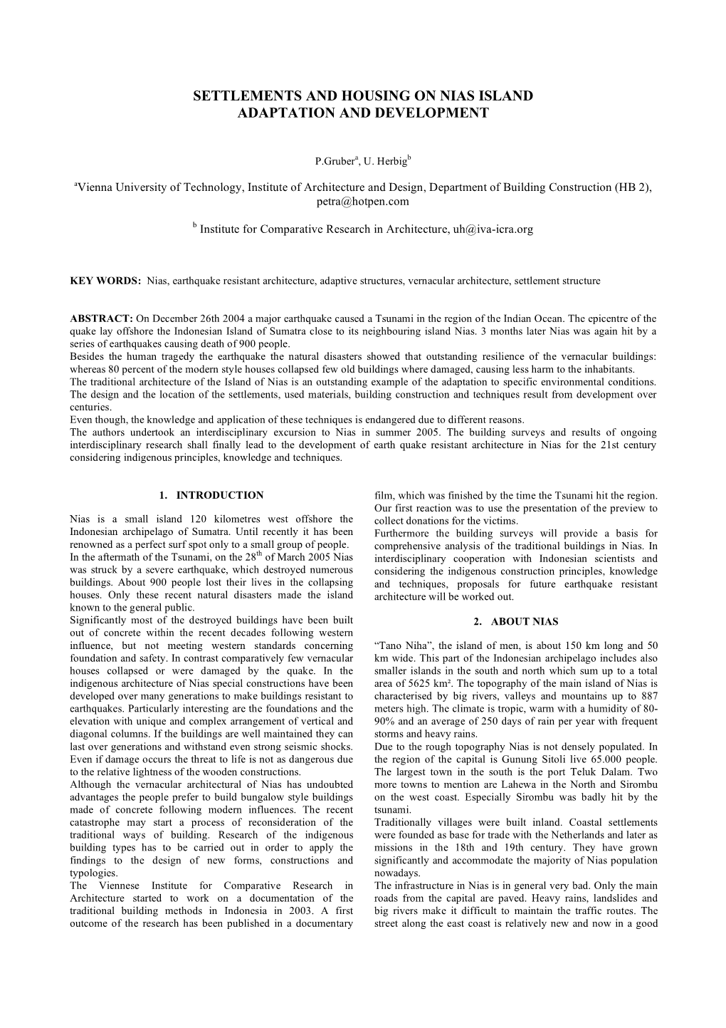 Settlements and Housing on Nias Island Adaptation and Development