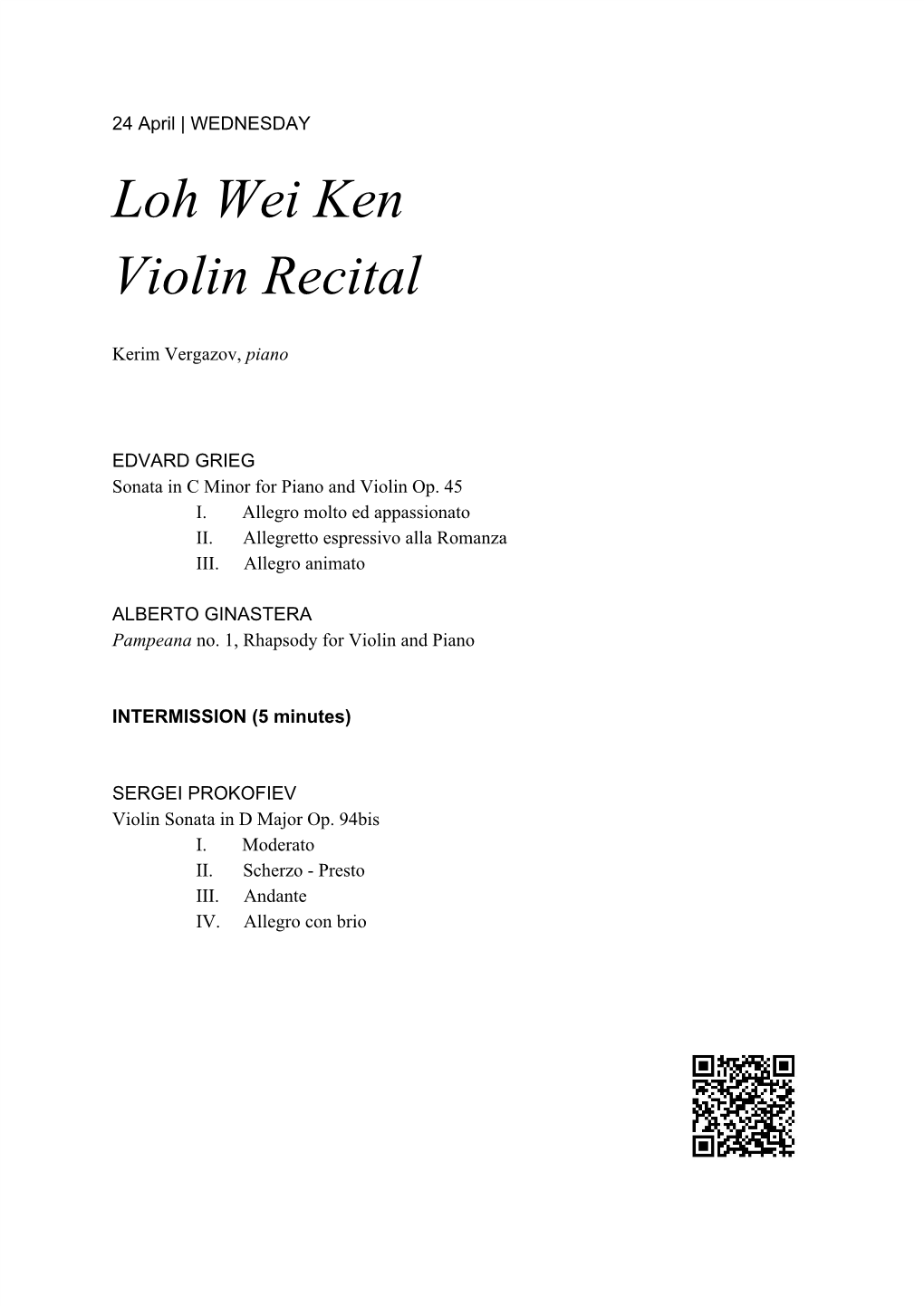Loh Wei Ken Violin Recital
