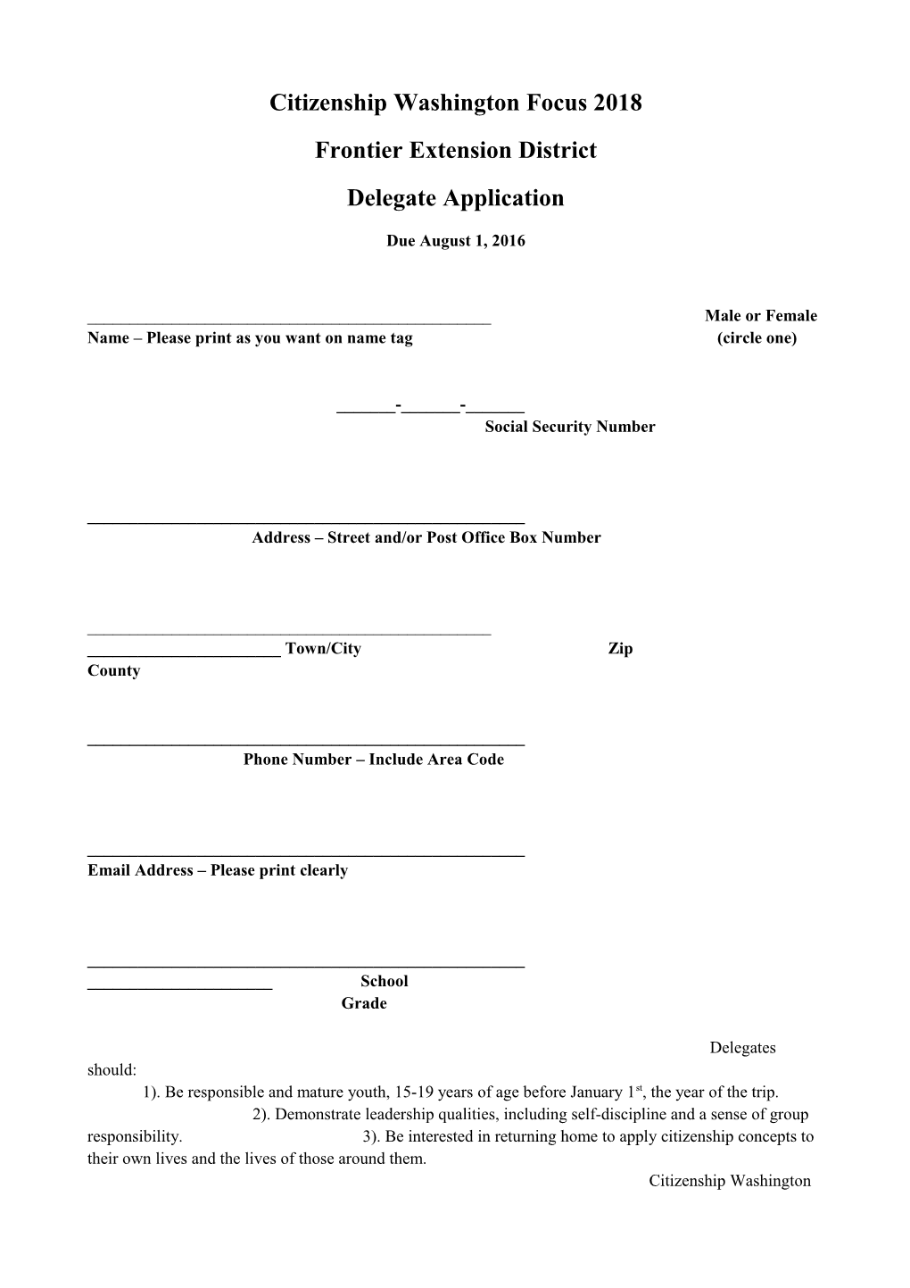 Application for Citizenship Washington Focus Delegate