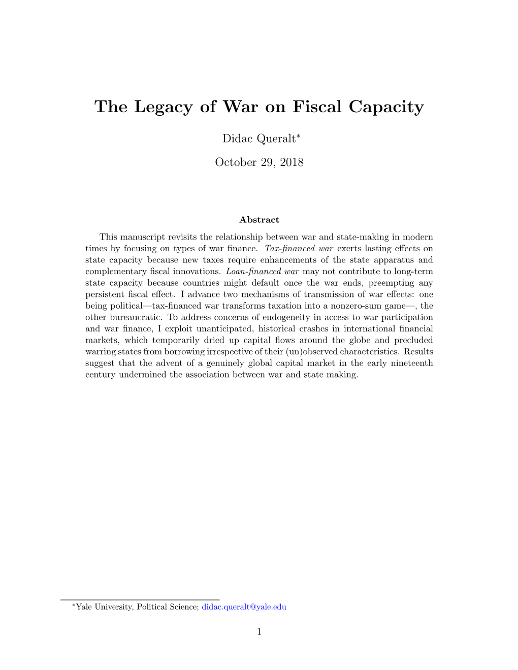The Legacy of War on Fiscal Capacity