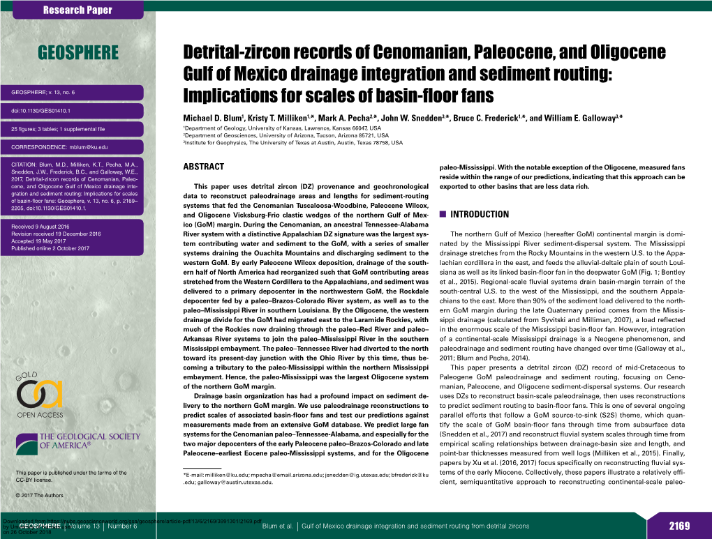 Detrital-Zircon Records of Cenomanian, Paleocene, and Oligocene Gulf of Mexico Drainage Integration and Sediment Routing: GEOSPHERE; V