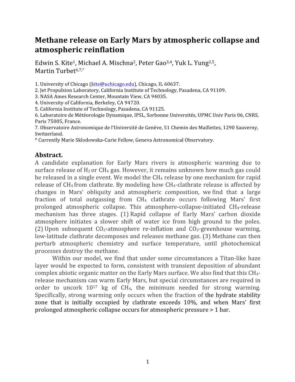 Methane Release on Early Mars by Atmospheric Collapse and Atmospheric Reinflation