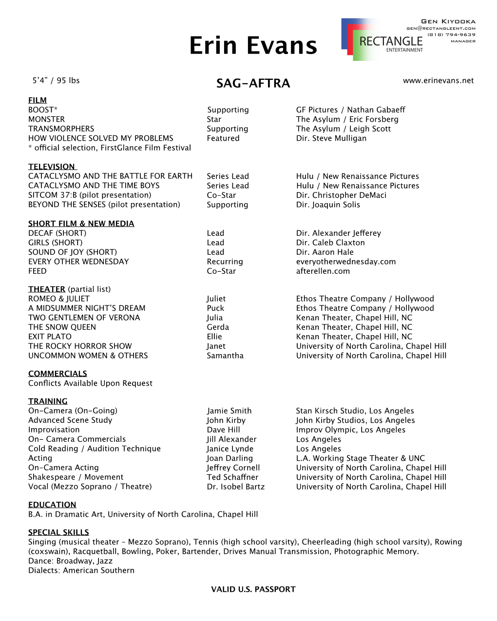 Acting Resume- Theatrical