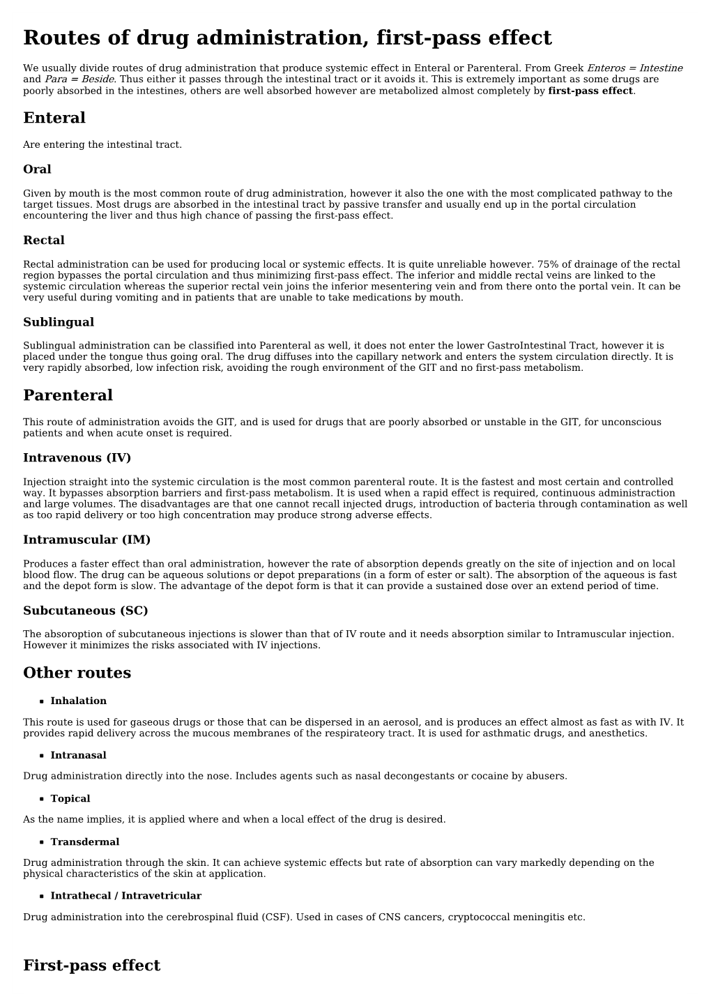 Routes of Drug Administration, First-Pass Effect