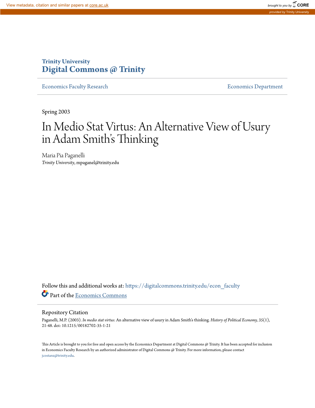 An Alternative View of Usury in Adam Smith's Thinking