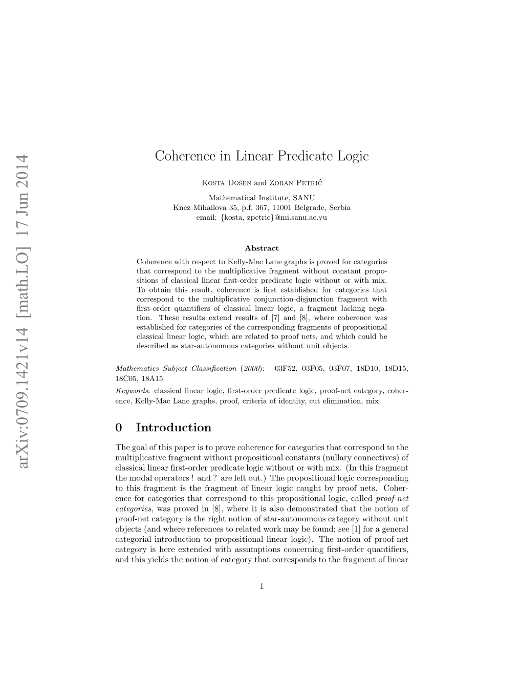 Coherence in Linear Predicate Logic