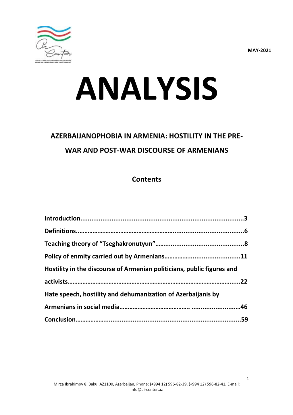 Hostility in the Pre-War and Post-War Discourse of Armenians