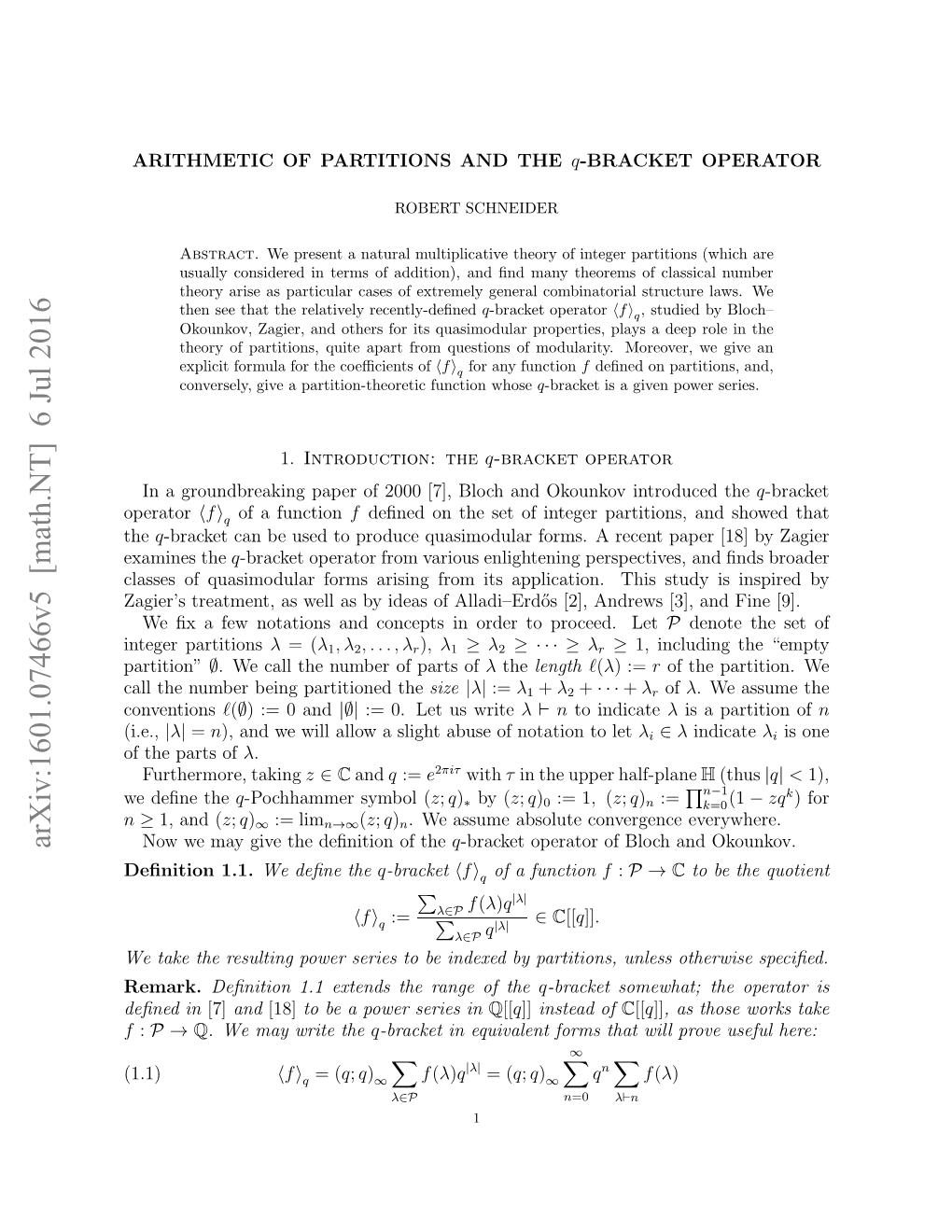 Arxiv:1601.07466V5 [Math.NT]