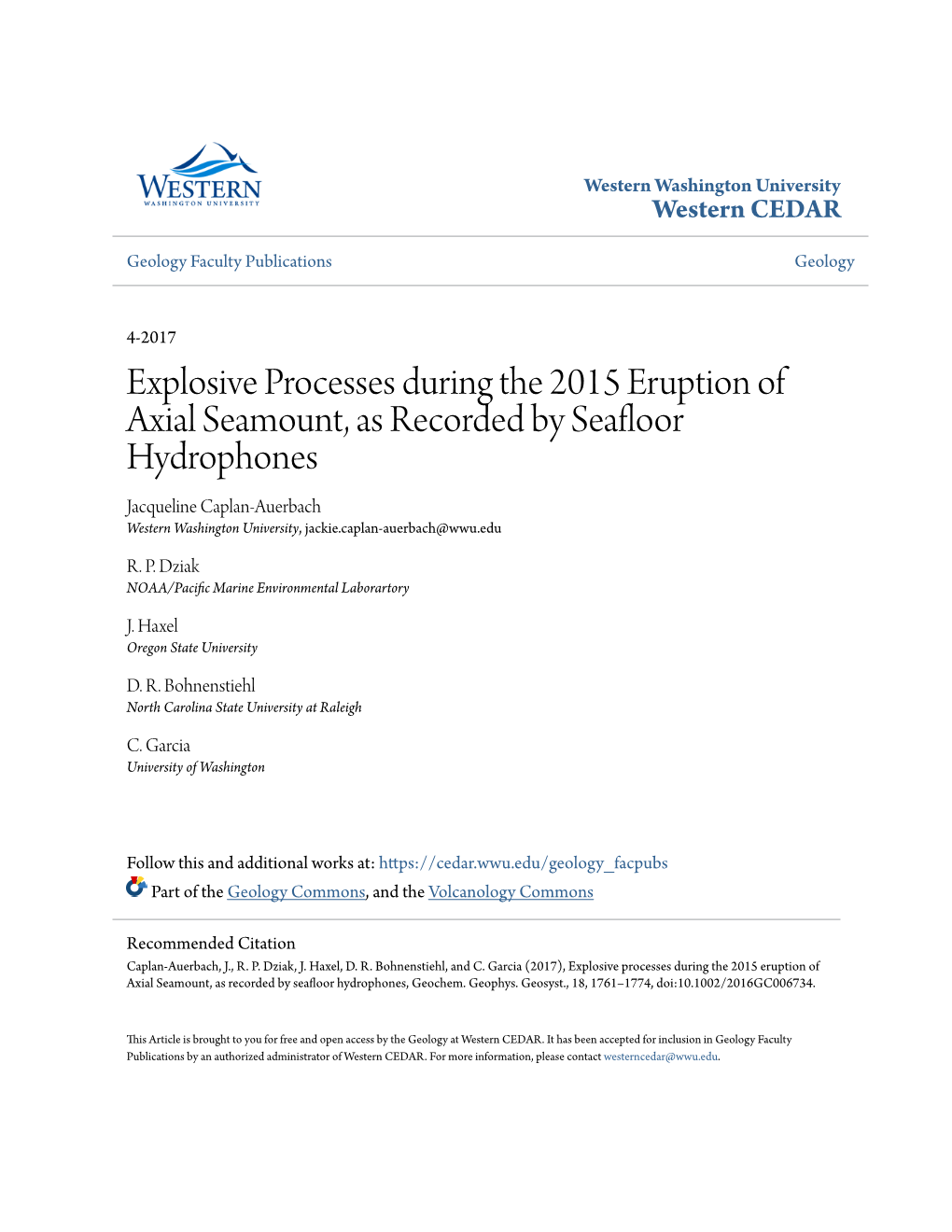 Explosive Processes During the 2015 Eruption of Axial Seamount, As Recorded by Seafloor Hydrophones