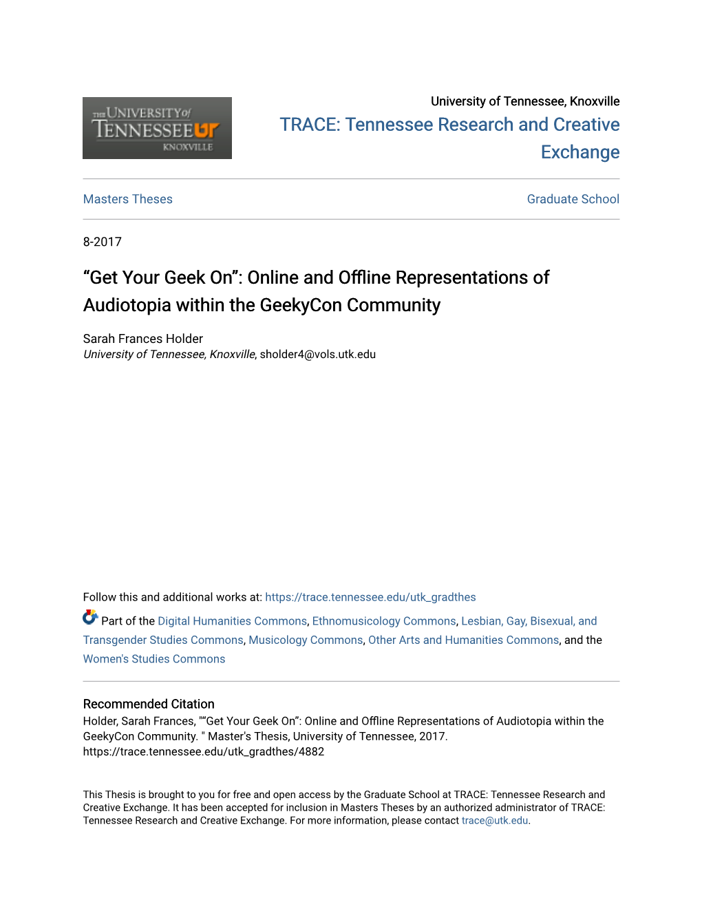 Get Your Geek On”: Online and Offline Representations of Audiotopia Within the Geekycon Community