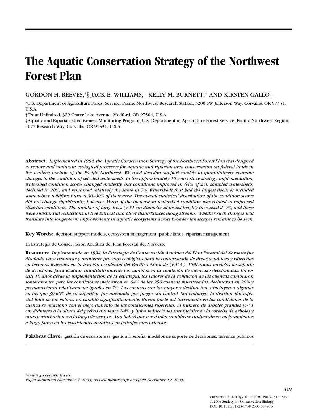 The Aquatic Conservation Strategy of the Northwest Forest Plan