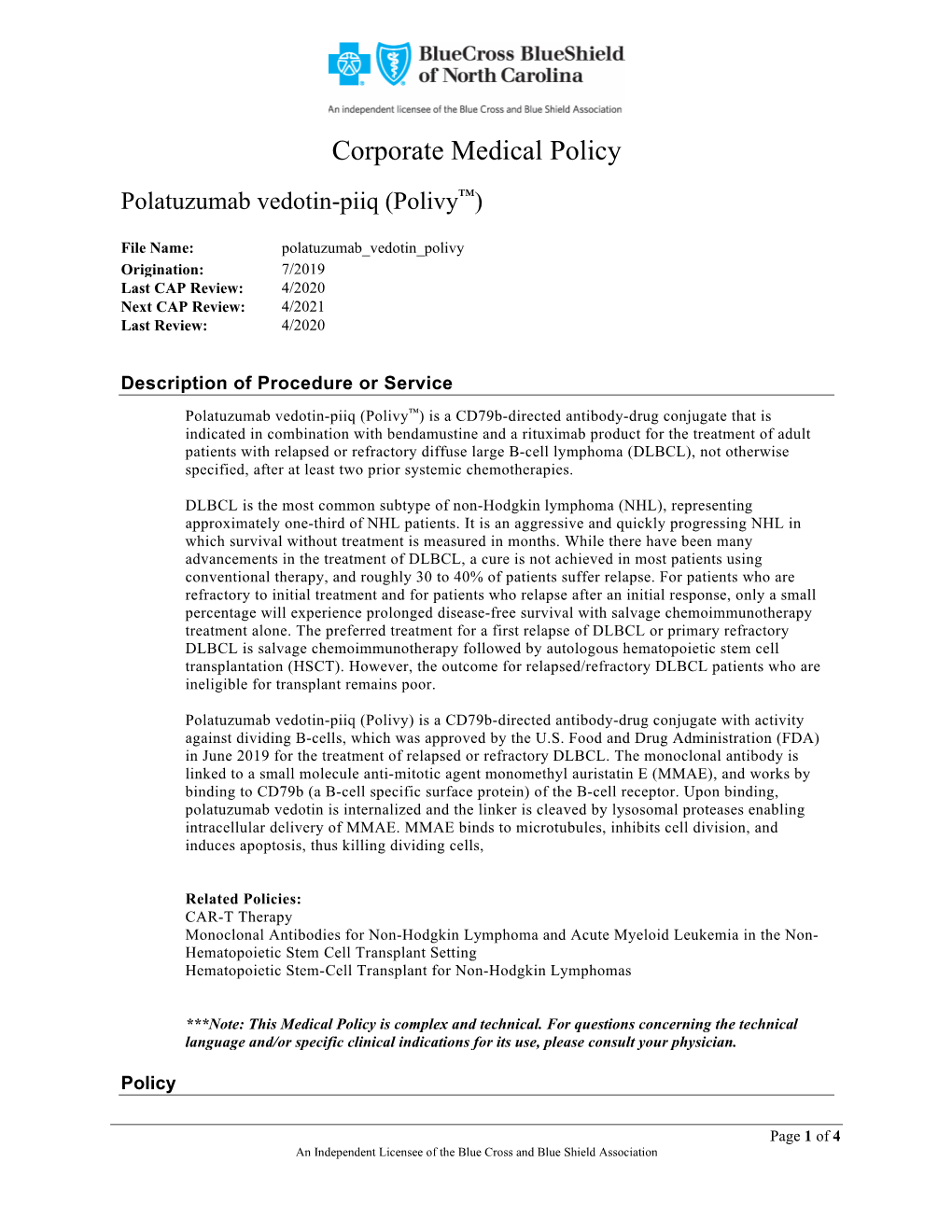 Polatuzumab Vedotin-Piiq (Polivy™)